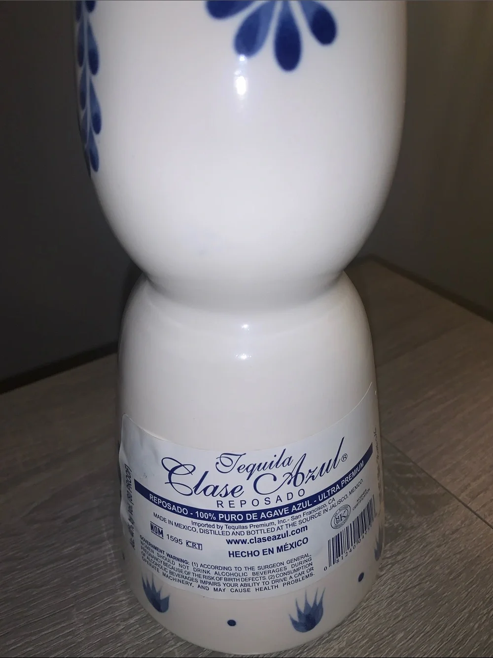 CLASE AZUL Hand-Painted Blue and White Ceramic BOTTLE EMPTY
